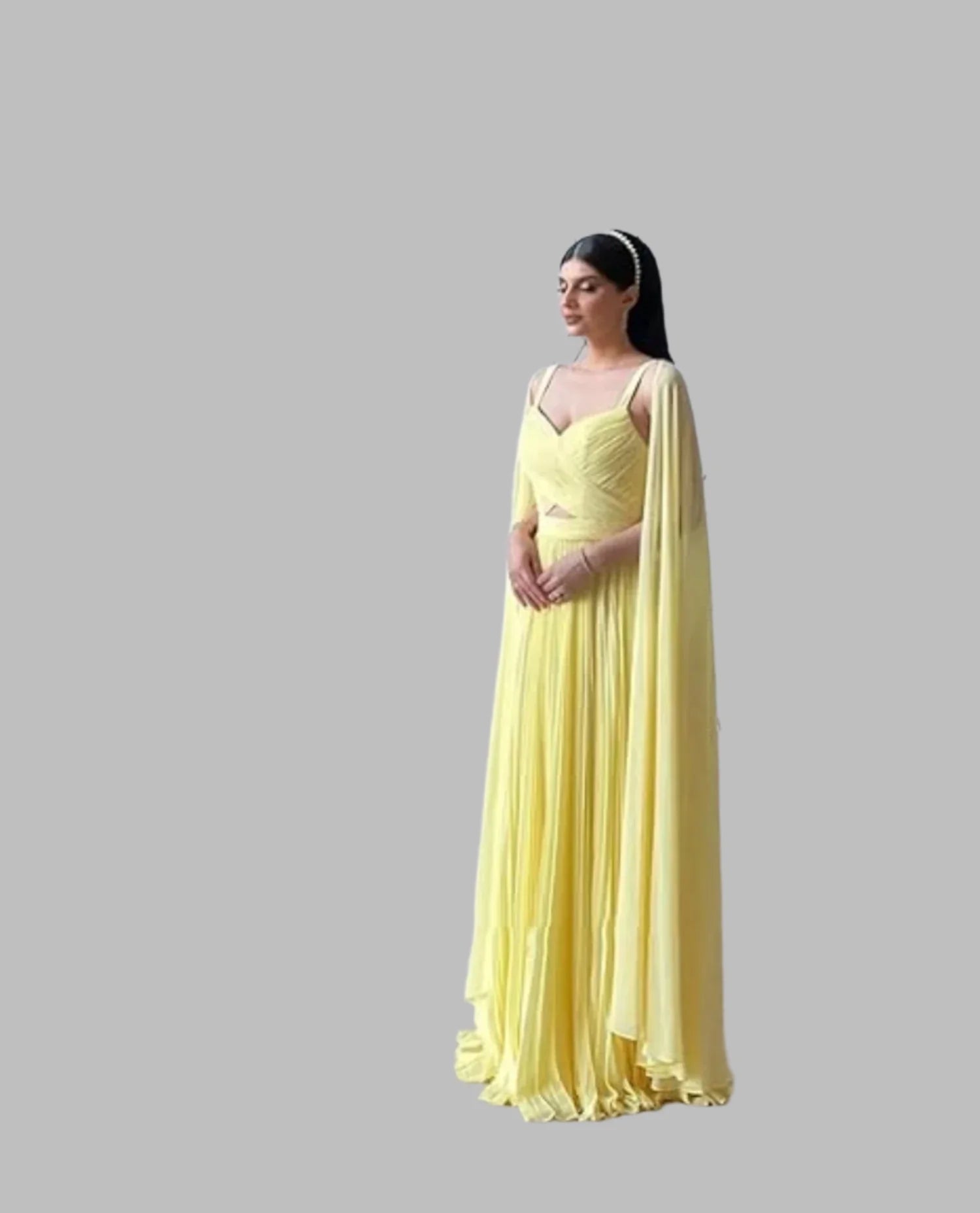 Solid Chiffon Cloak Evening Long Dress