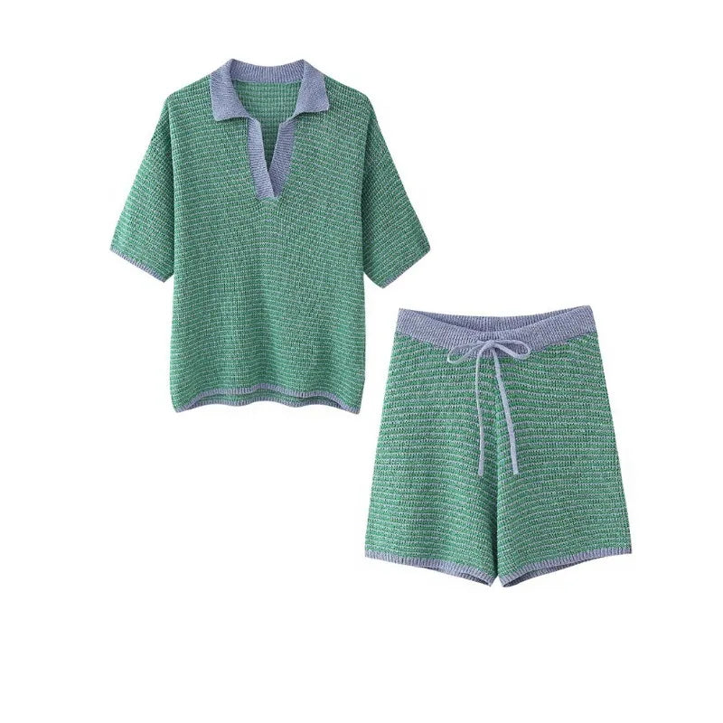 Holiday Retro Shorts Suit Lace Up Knitted