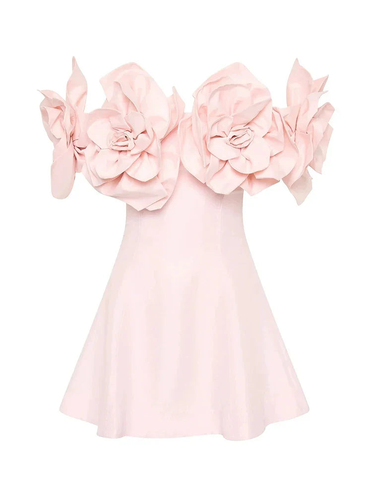 Women's Slash Neck 3D Flower Mini Dress