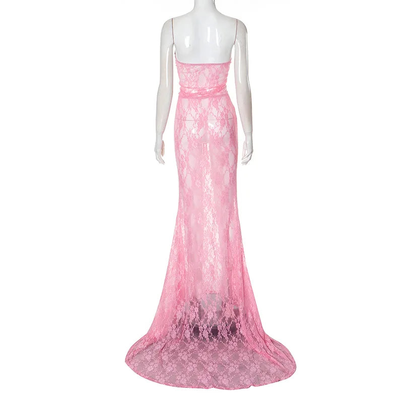 Lace Up Hollow Out Corset Tube Maxi Dress
