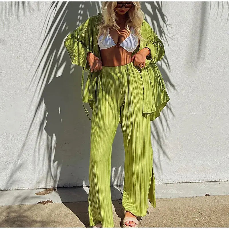 2 Piece Set Blouse Tops and Split Wide Leg Pants