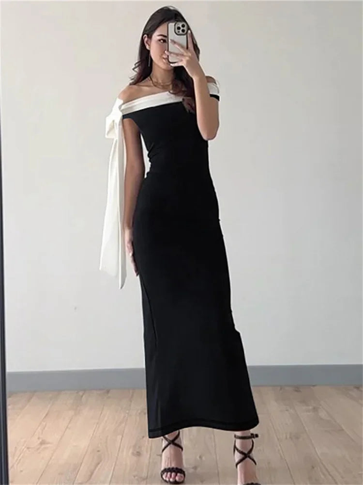 Diagonal Collar Backless Lace-Up Dress