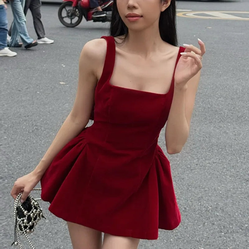 Red Bow Dress A Line Spaghetti Straps Backless