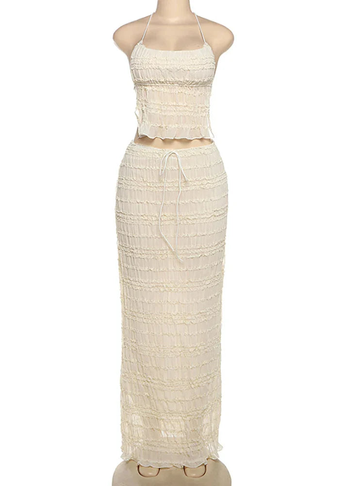 Chiffon Skirt Suit Spaghetti Strap Top and Long Skirt