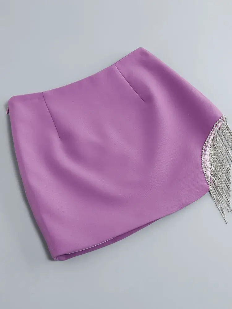 Purple Tassel Skirt and Long Sleeve Jacket Set