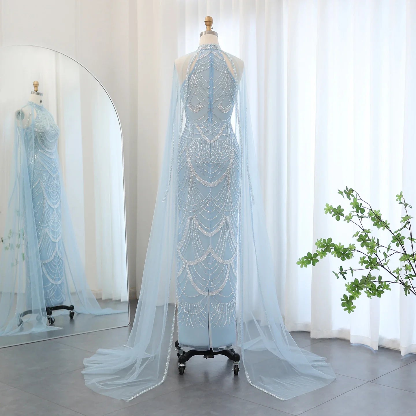 Black Evening Gown with Cape Sleeves