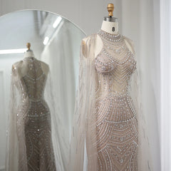 Caramel Mermaid Evening Gown with Cape Sleeves