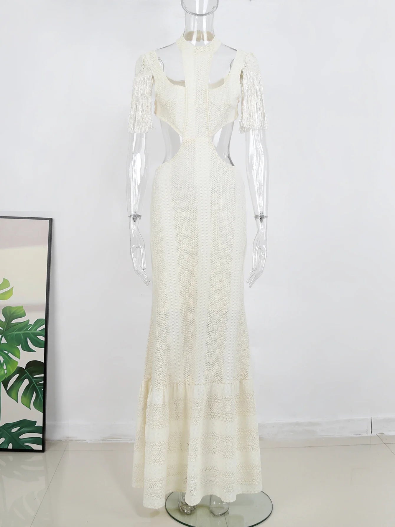 Deep V-Neck Tassel Long Party Dress