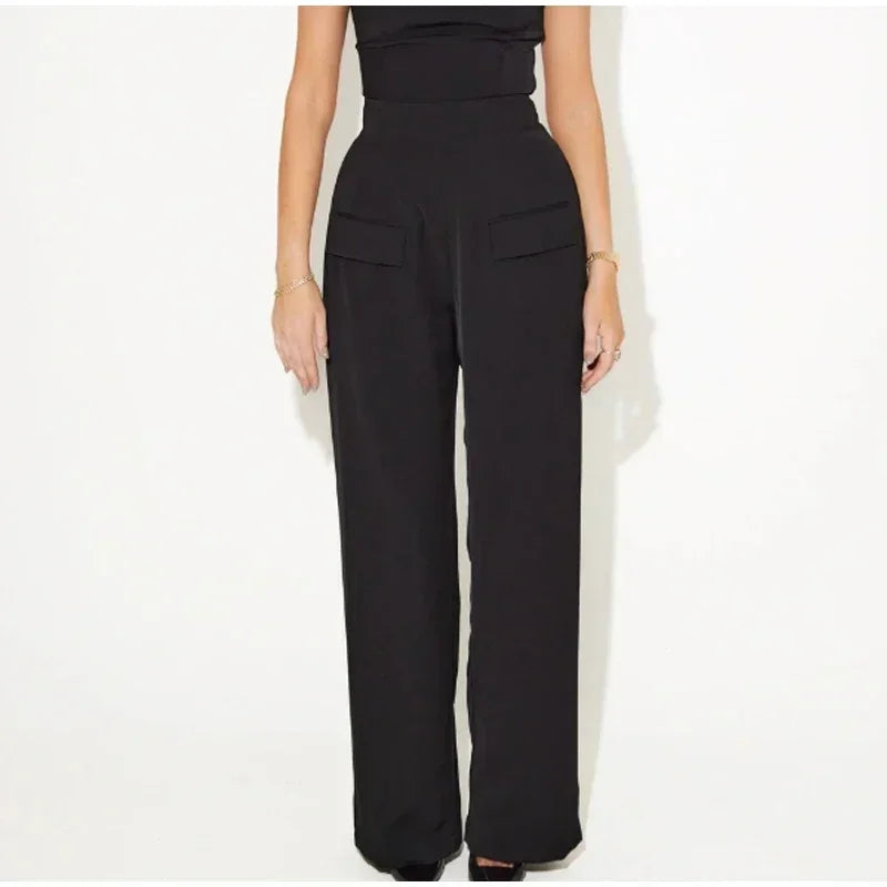 Square Collar Halter Top and Long Pant Suit