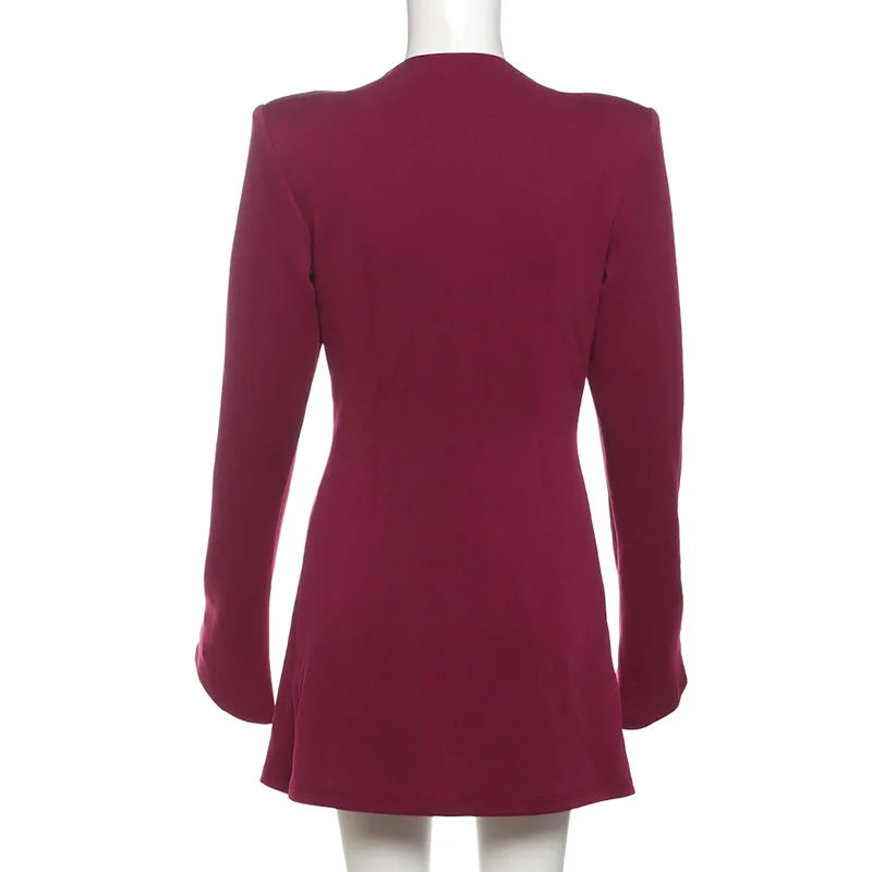 Long Sleeve V Neck Button Blazer