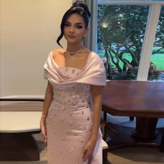 Baby Pink Off-the-Shoulder Evening Gown