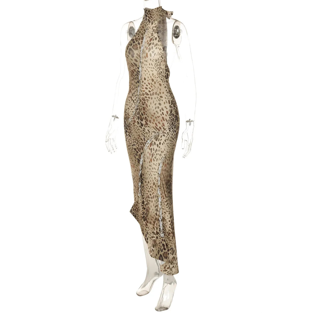 Halter Leopard Embellished Long Dress