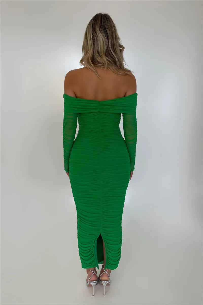 Off-shoulder Slash Neck Solid Maxi Dress