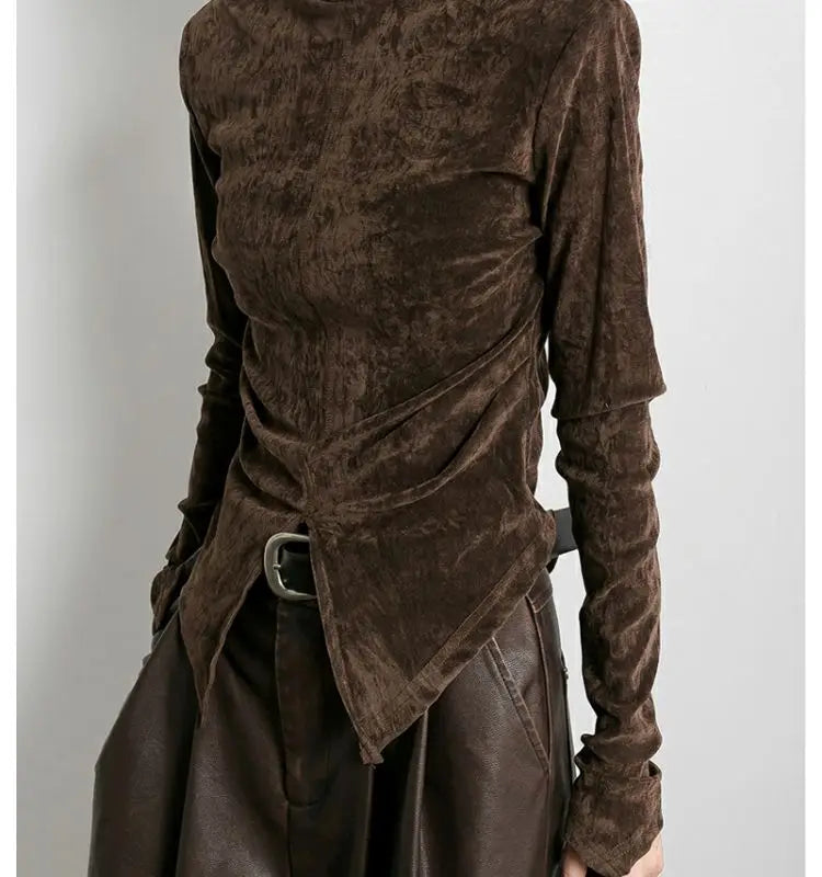 Front Side-slit Solid Color Soft Long Sleeve Top