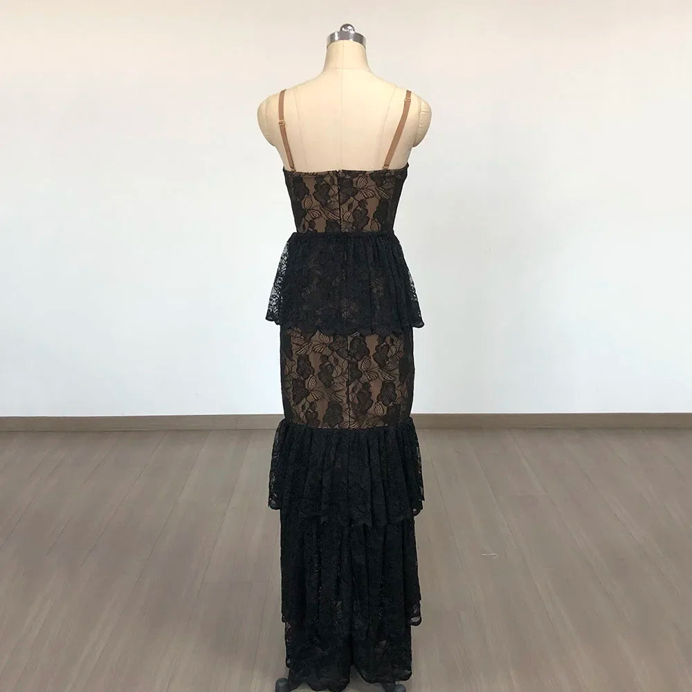 Convertible Maxi Lace Trim Evening Gown