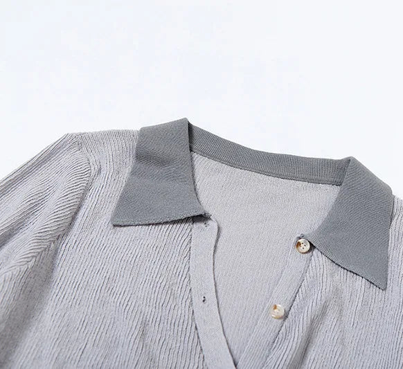Gray Long Sleeve Knitted T-Shirt