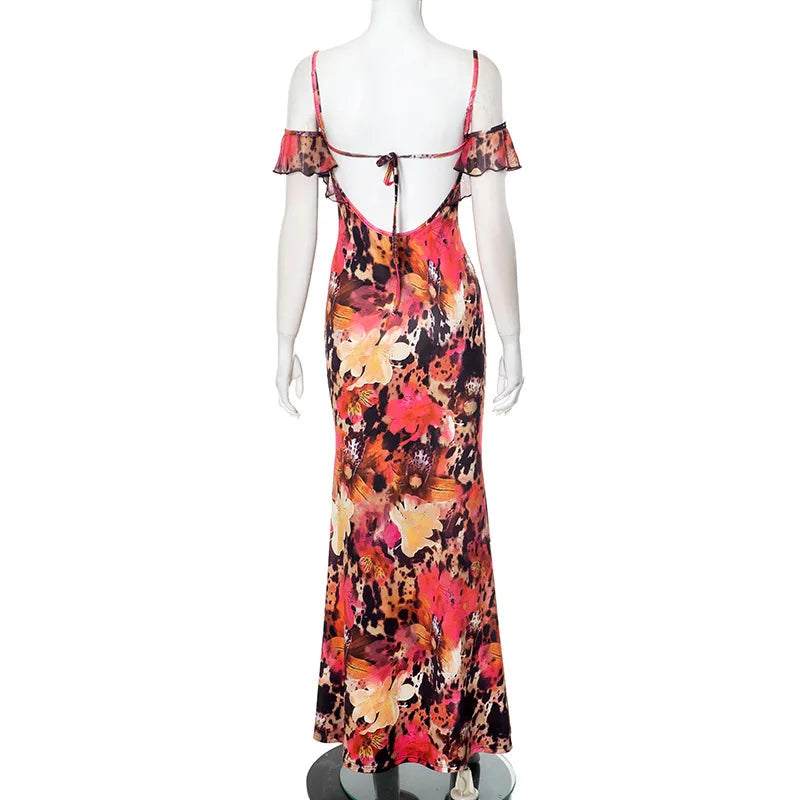 Floral Print Off-shoulder Strapless Long Dress