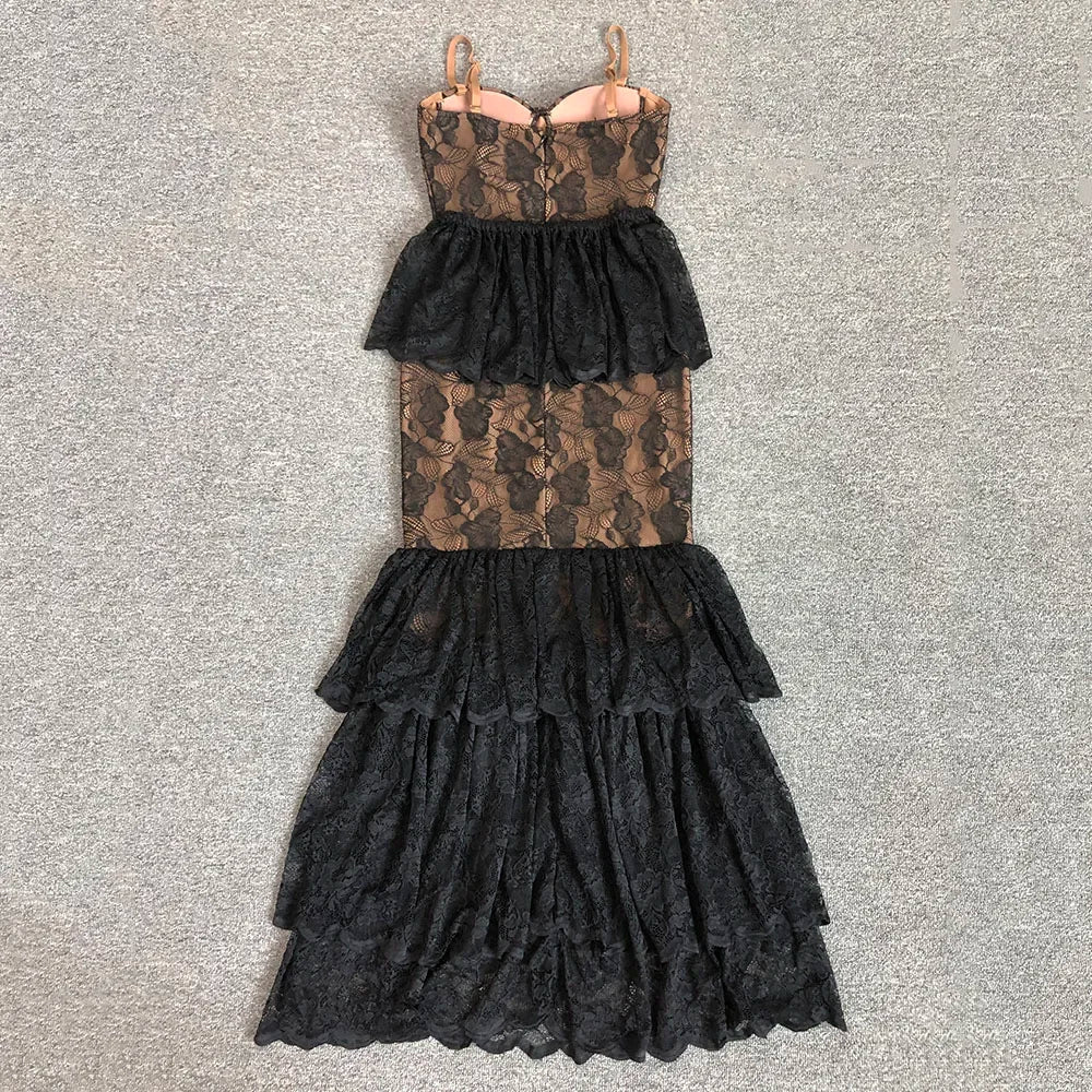 Convertible Maxi Lace Trim Evening Gown