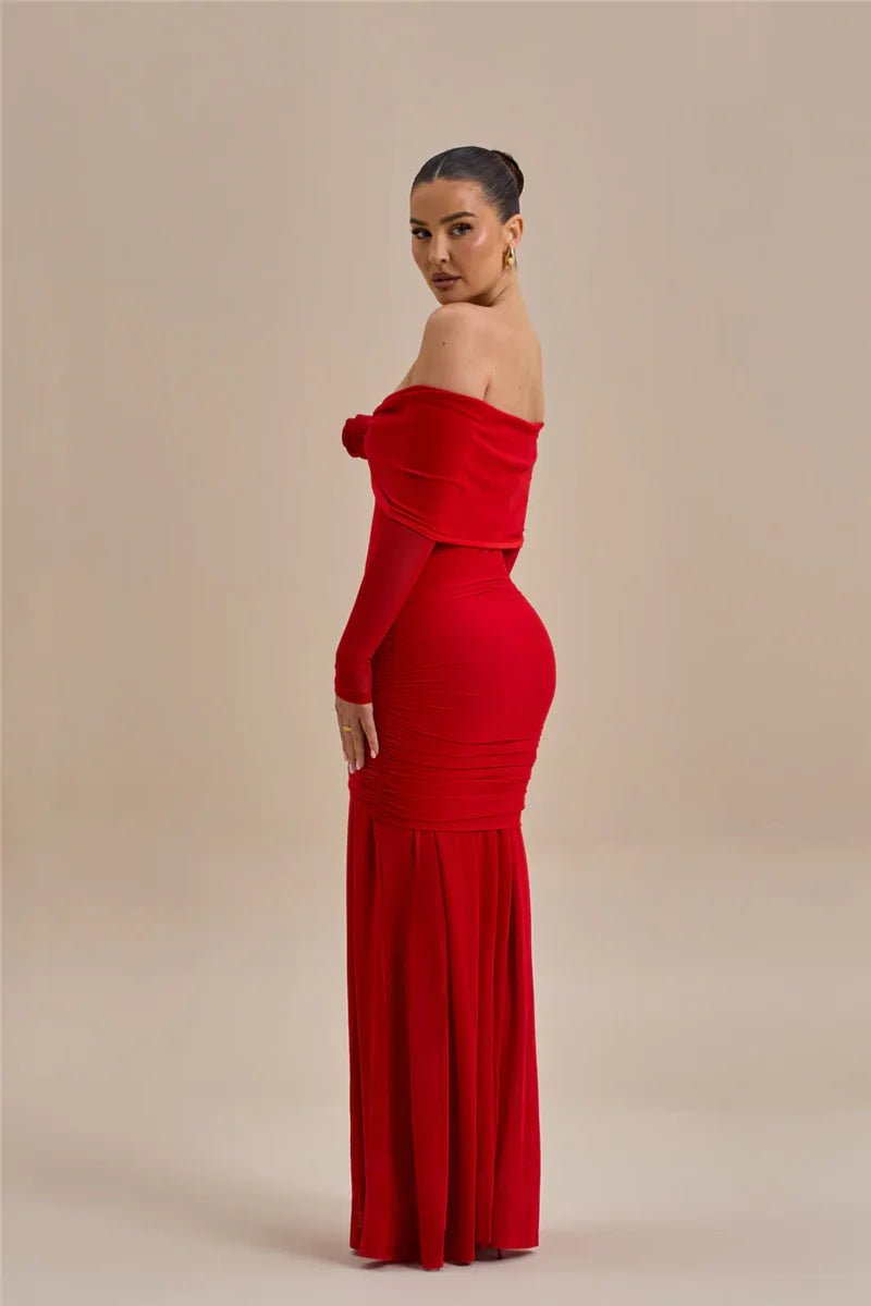 Off-shoulder Strapless Rose Long Sleeve Dress