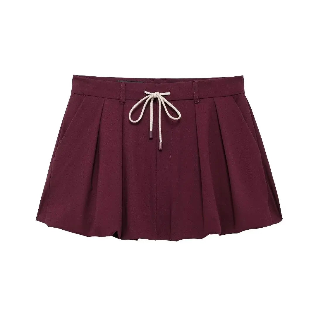 Zipper Lapel Burgundy Color Jacket and Skirt Suit