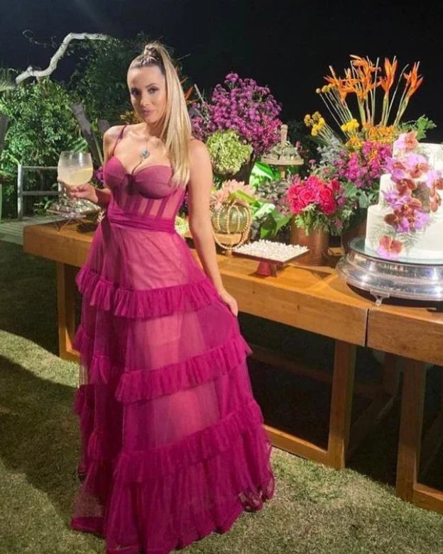 Sweetheart Tiered Ruffles Tulle Prom Dresses