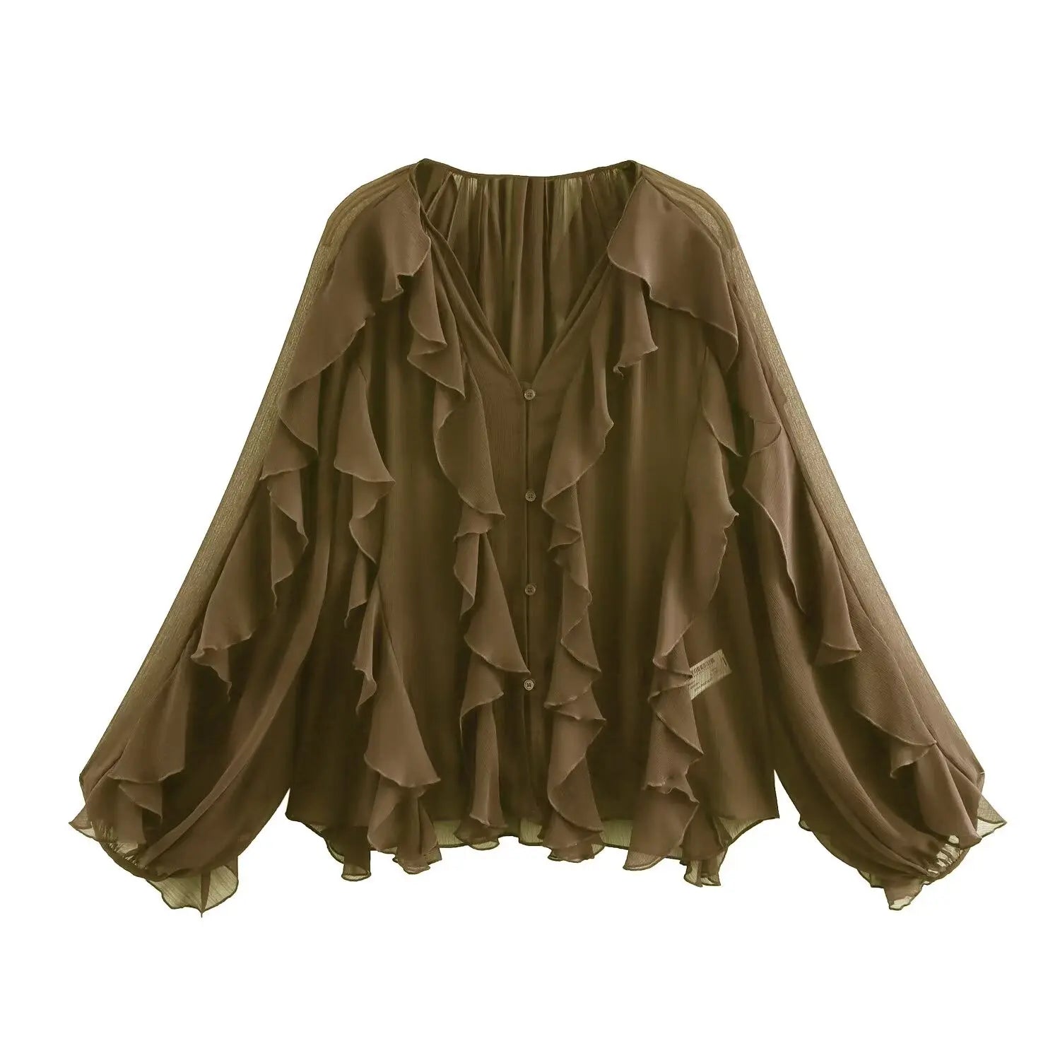 Ruffled Shirt Women Loose Lace Up Tops