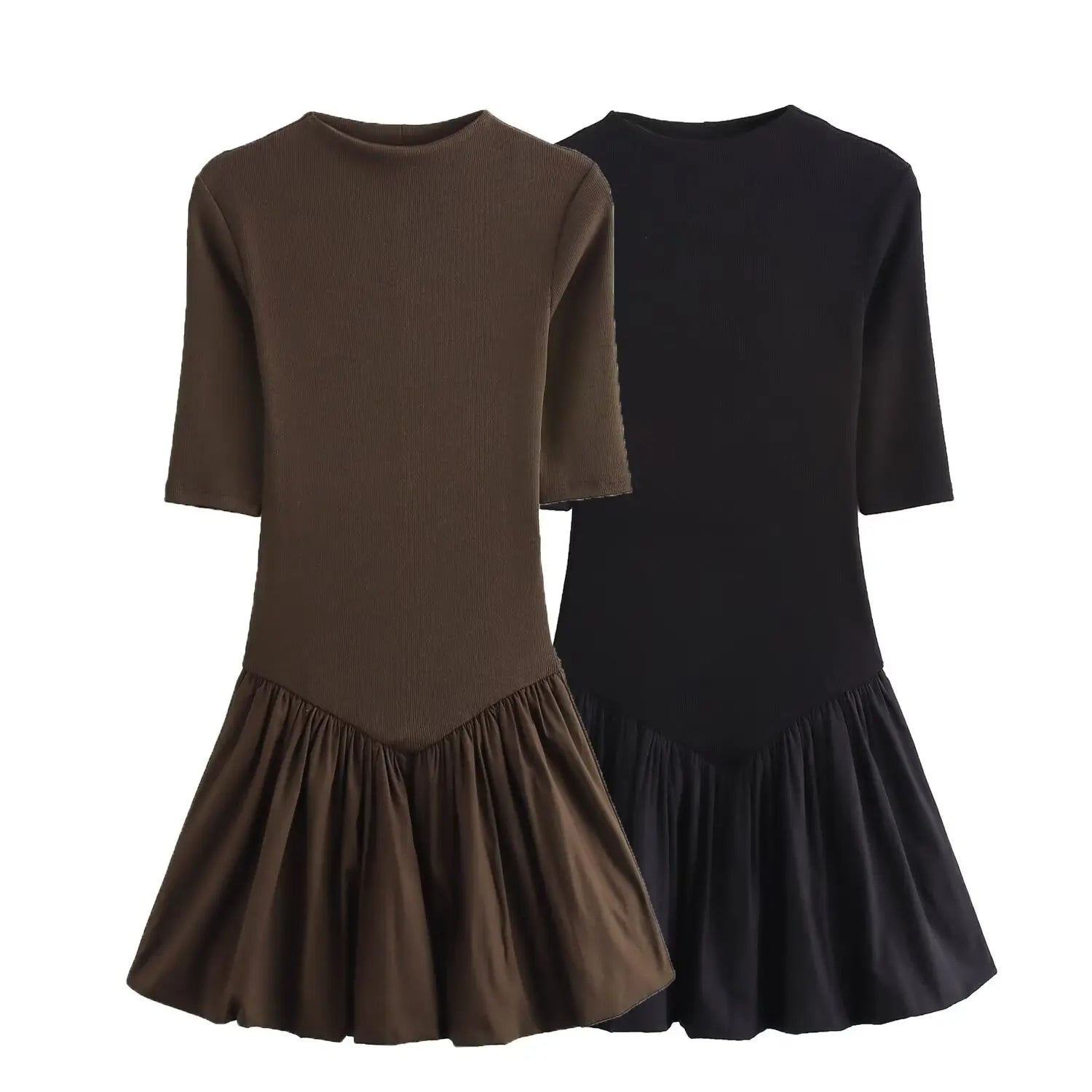 Half Sleeve Poplin Patchwork Short Dress