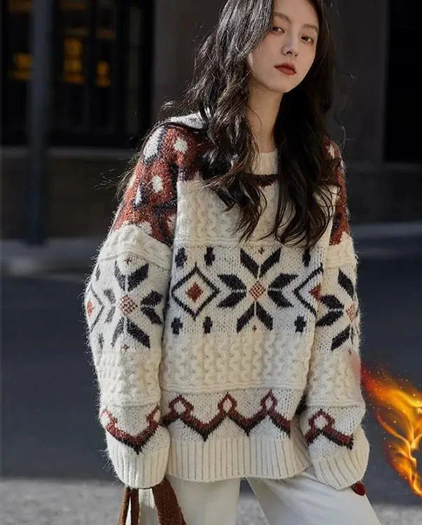 Patchwork Pattern Loose Retro Knit Sweater