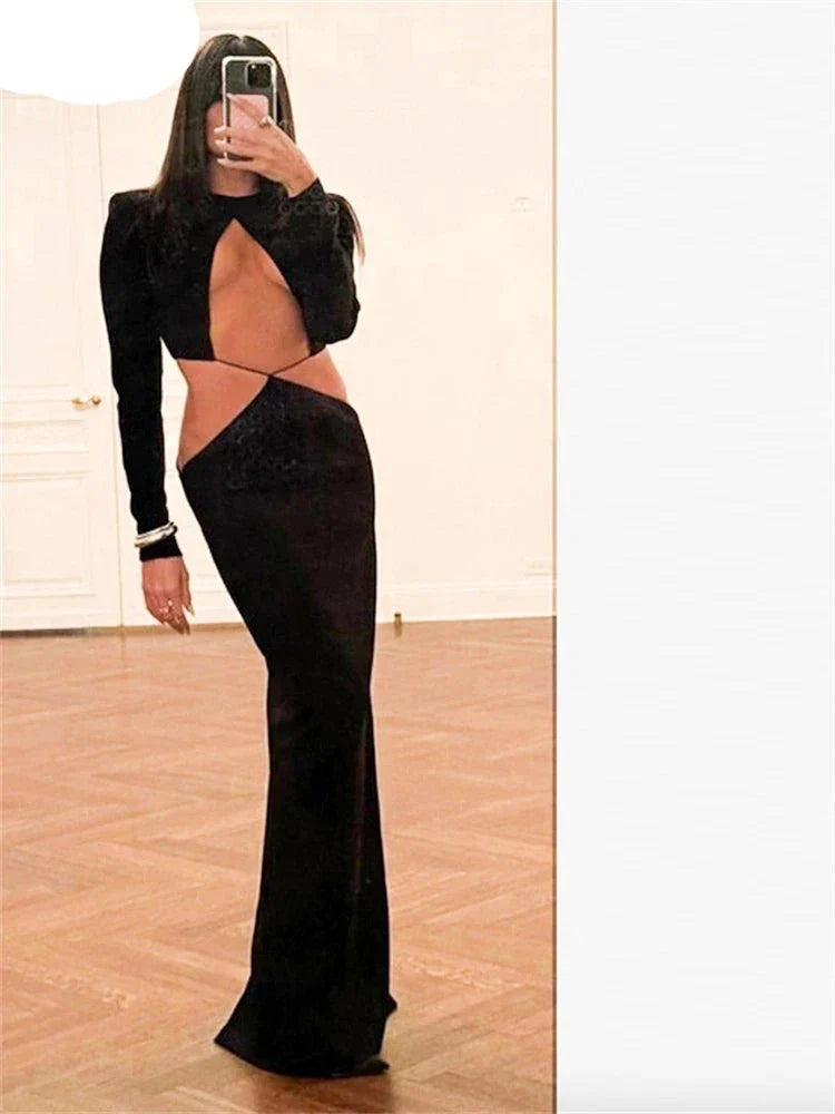 Black Cut Out Long Sleeve Dress Y2K Party Dress