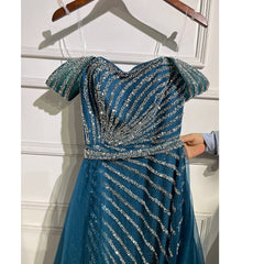 Boat Neck Split Mermaid Elegant Beaded Gowns