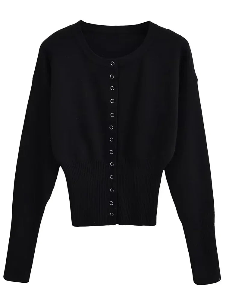 Autumn Knitwear Cardigan Ribbed Patchwork Cropped Top