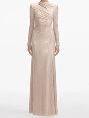 Pleated Diamond Asymmetrical Long Dress