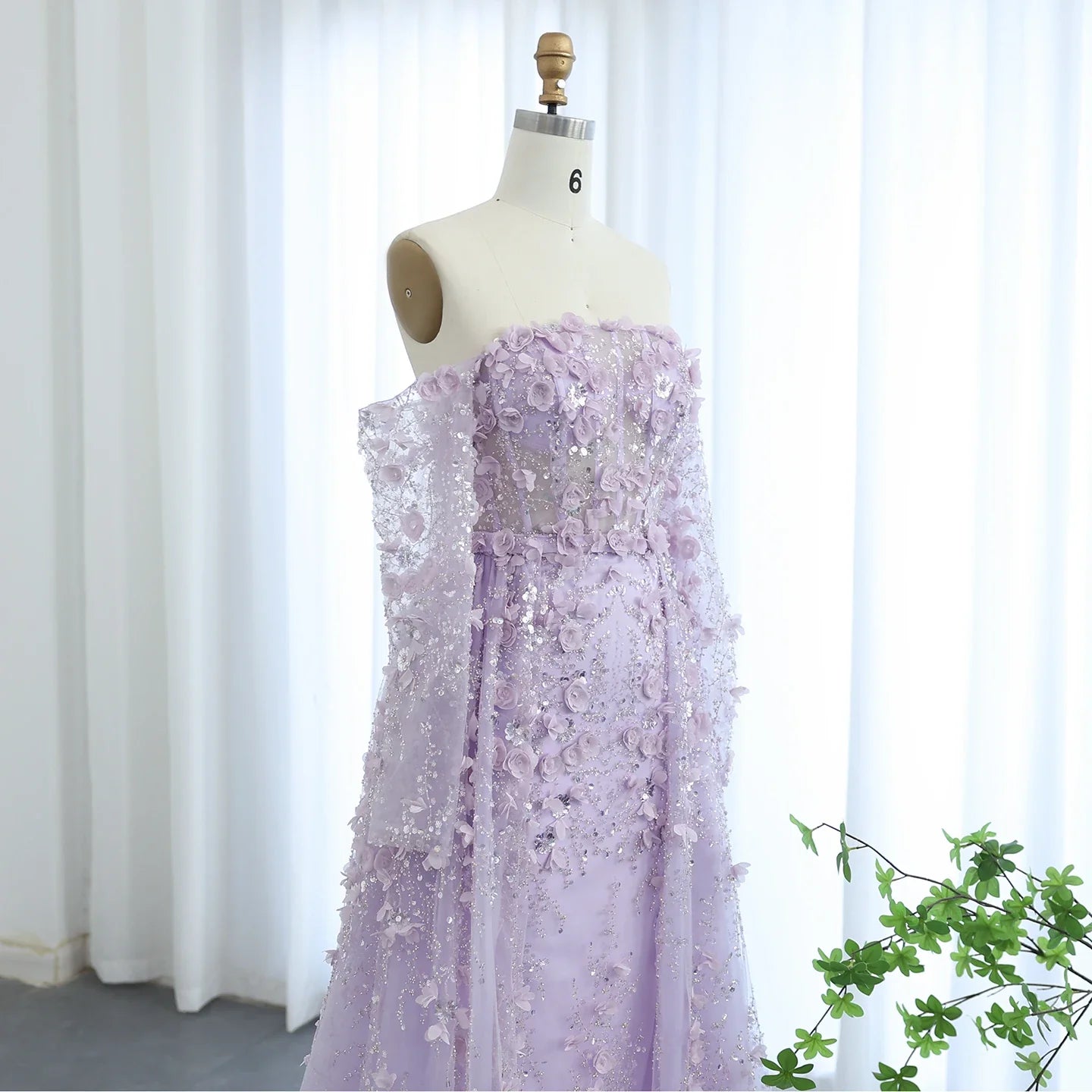 3D Floral Pink Evening Gown with Overskirt