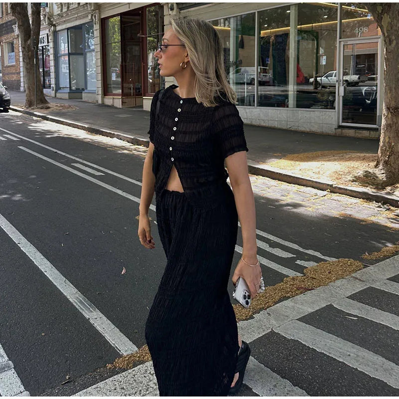 Crop Tops and High Waist Long Skirt Suit