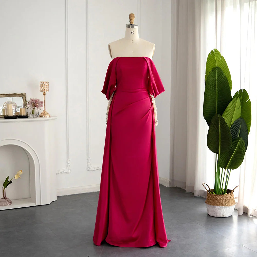 Fuchsia Mermaid Evening Gown with Overskirt