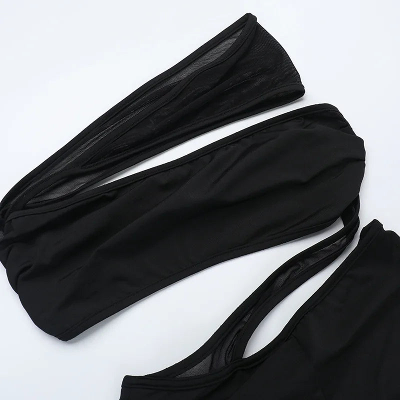 Mesh Patchwork One Piece Wide Leg Pants Jumpsuit