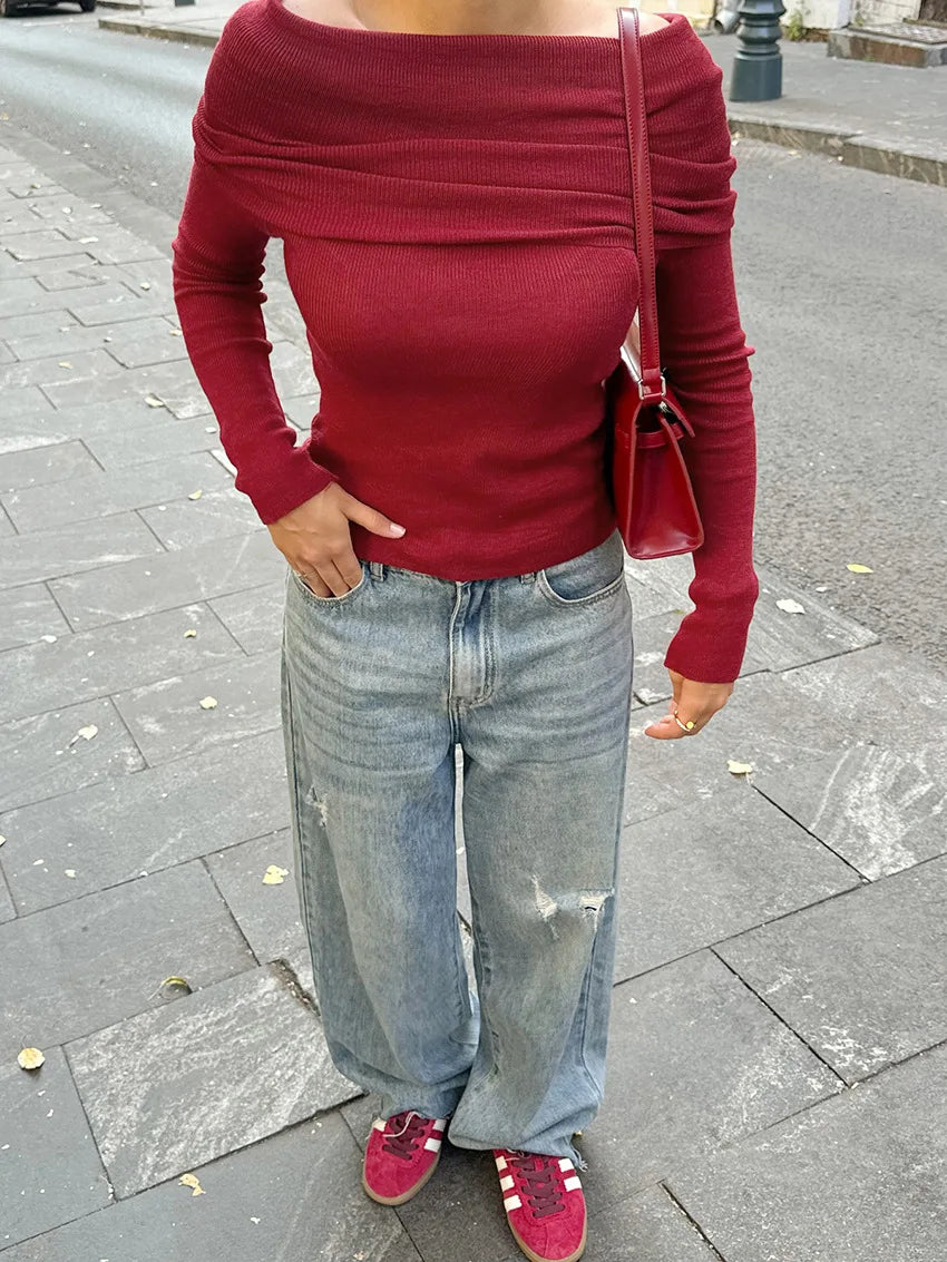 Off-Shoulder Knitwear Pullover Top