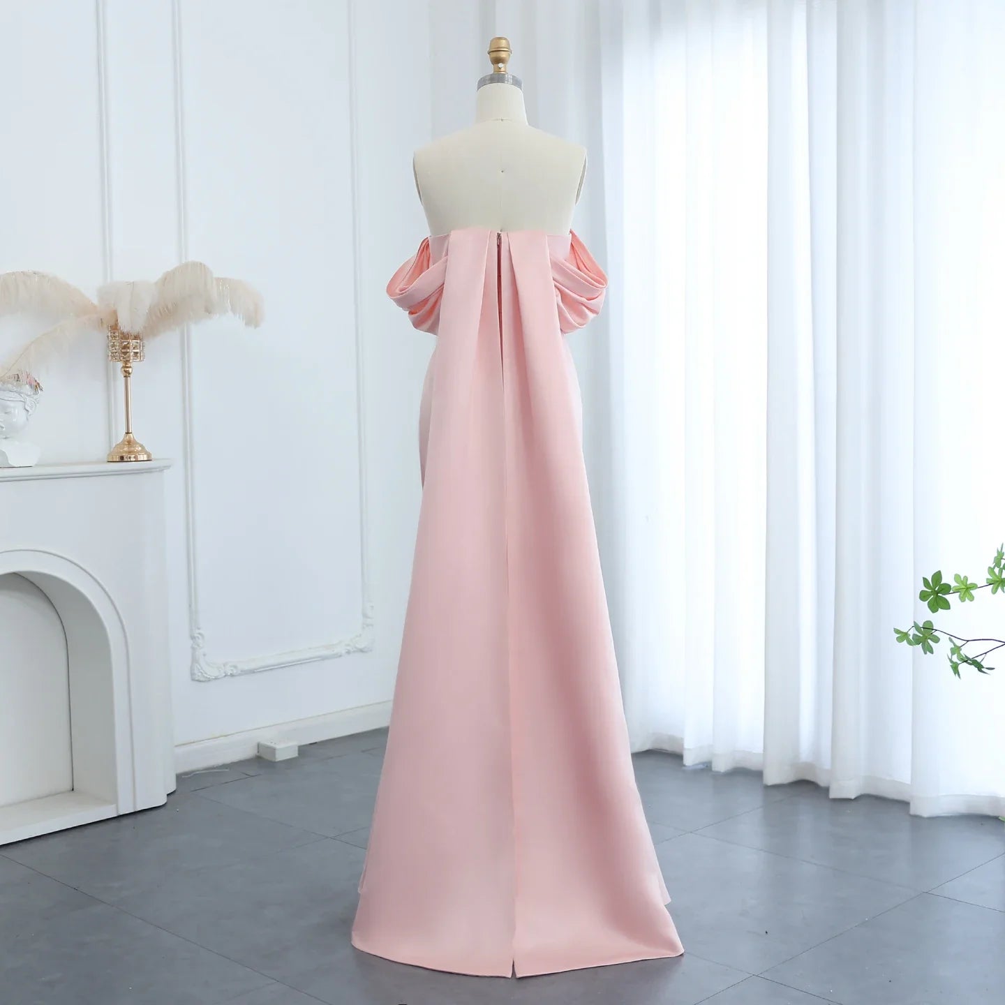 Baby Pink Off-the-Shoulder Evening Gown