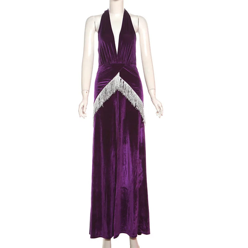 Strapless High Slit Tassel Maxi Dress