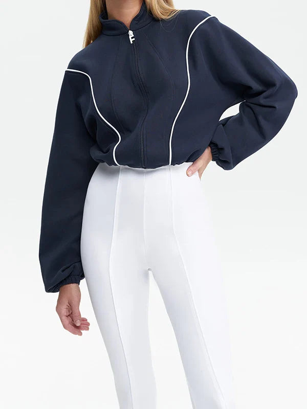 Patchwork Long Sleeve Zipper Playsuit