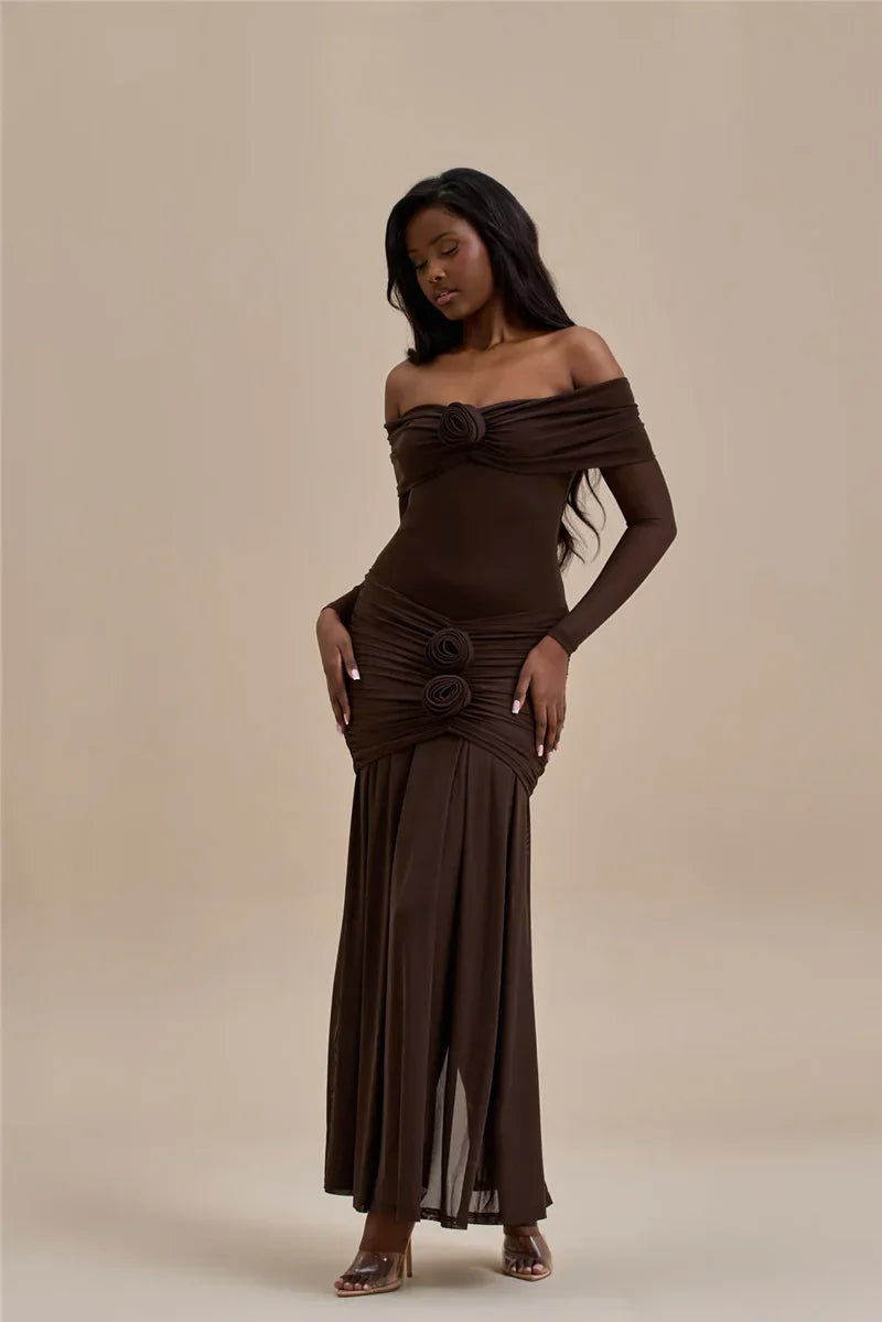 Off-shoulder Strapless Rose Long Sleeve Dress