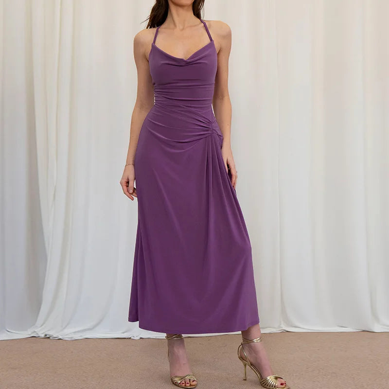High Waist Off Shoulder Solid Maxi Dress