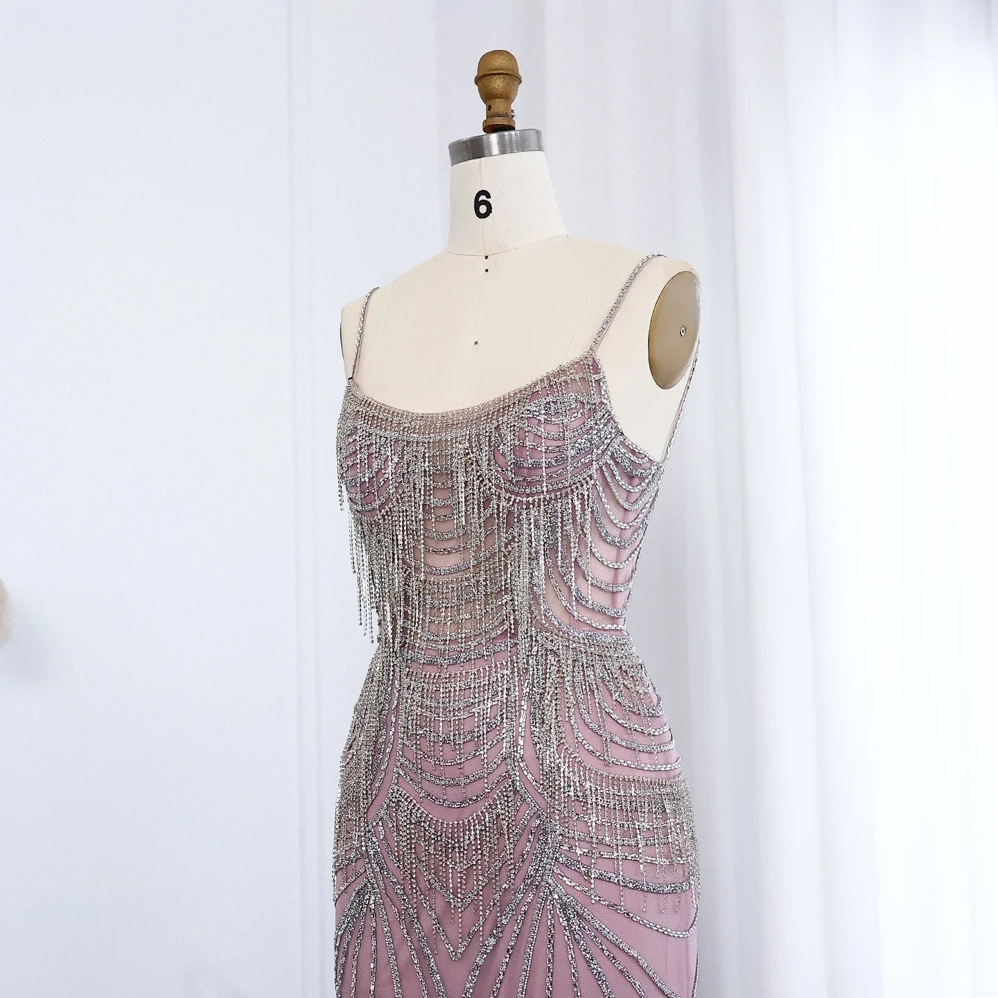 Crystal Tassel Mermaid Spaghetti Straps Gown