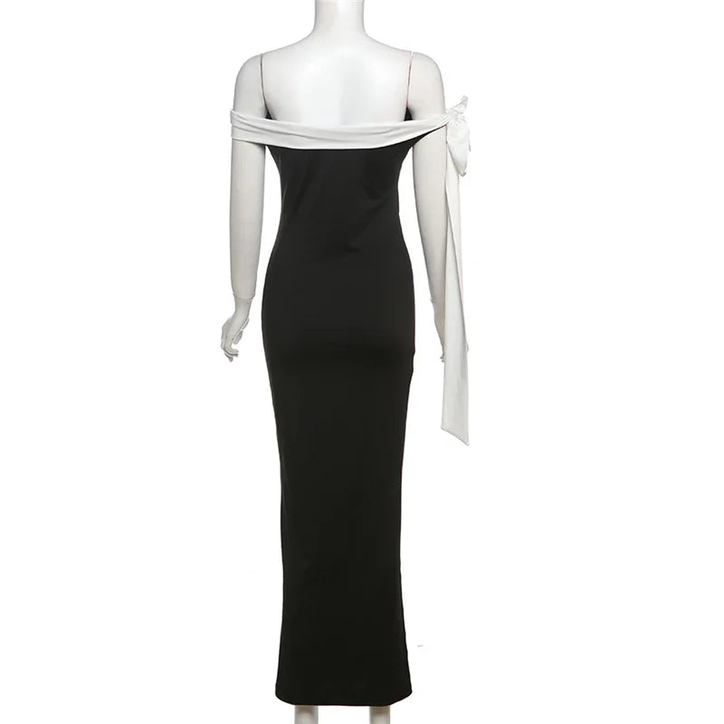 Diagonal Collar Backless Lace-Up Dress