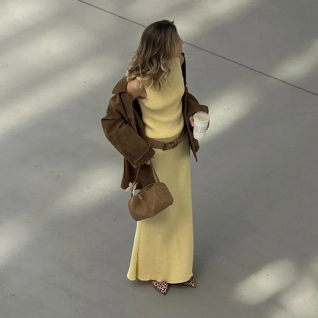Solid Knit Sleeveless Top Long Skirt Set