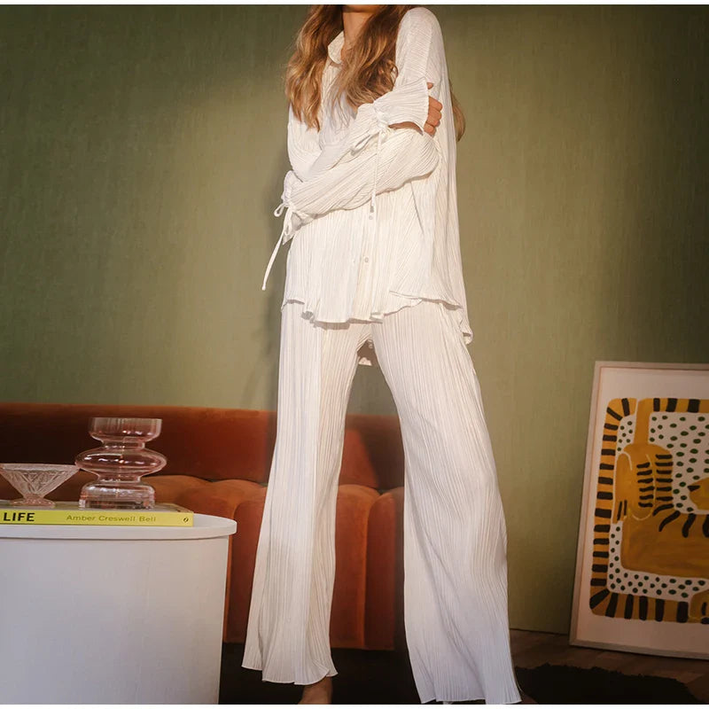 2 Piece Set Blouse Tops and Split Wide Leg Pants