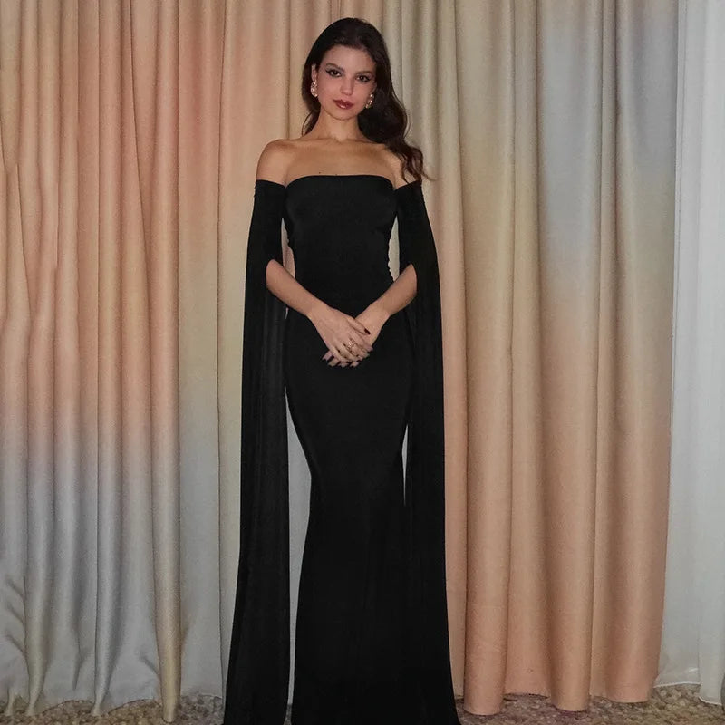 Strapless Extra-long Flare Sleeves Dress