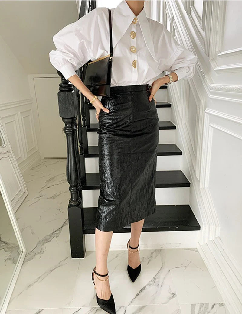 White Shirt With Large Gold Buttons