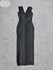 Sleeveless V Neck Bandage Long Dress