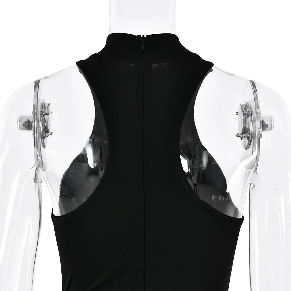 Satin Sleeveless High Neck Dress